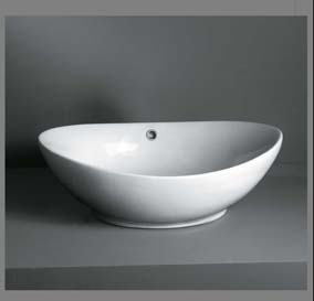  Model: 9016 Elegant hvid design porcelænshåndvask  til montering på bord. Med overløb.  600x490x190